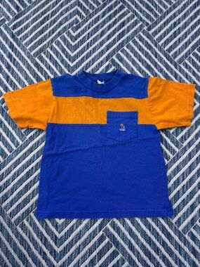 Vintage Boys Guess Blue and Orange Colorblock Pocket Tee